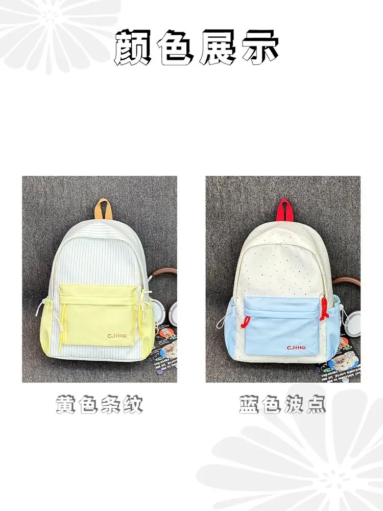 Tas Ransel Wanita Bahan Nylon Motif Garis Vertikal Warna Biru Bentuk Kotak Tali Grosir Import
