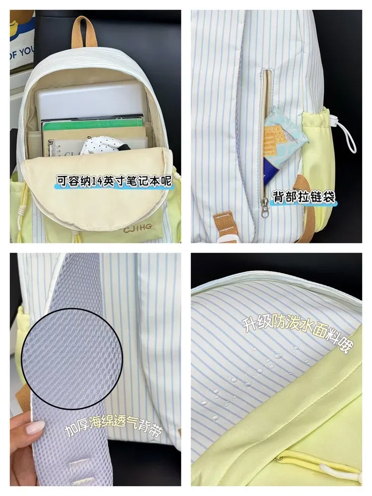 Tas Ransel Wanita Bahan Nylon Motif Garis Vertikal Warna Biru Bentuk Kotak Tali Grosir Import