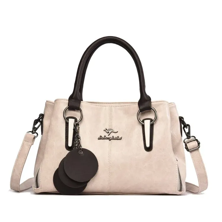 Tas Selempang Wanita Bahan PU Sintetis Polos Bentuk Bulat Tali Lebar Resleting Grosir Import