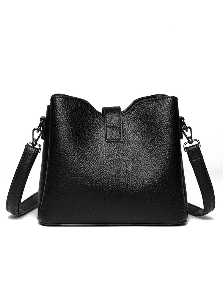 Tas Selempang Wanita Bahan PU Sintetis Polos Bentuk Kotak Tali Lebar Resleting Stok Grosir