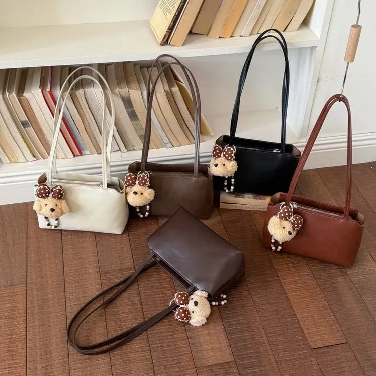 Tas Bucket Wanita Bahan PU Sintetis Polos Warna Pink Bentuk Bucket Tali Panjang Grosir Import