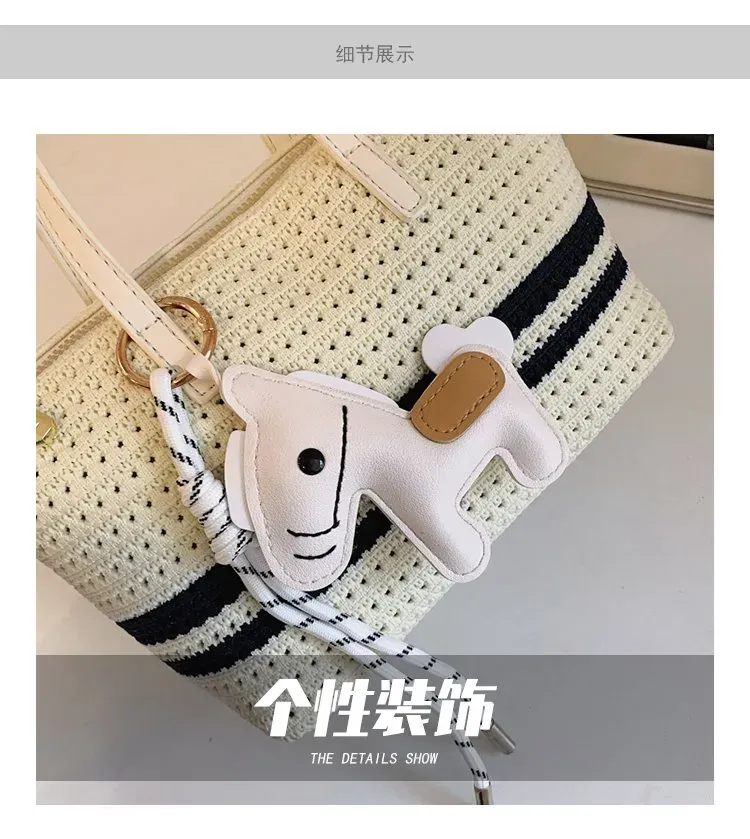 Tas Selempang Wanita Bahan PU Sintetis Motif Garis Warna Hitam Bentuk Kotak Tali Motif Floral