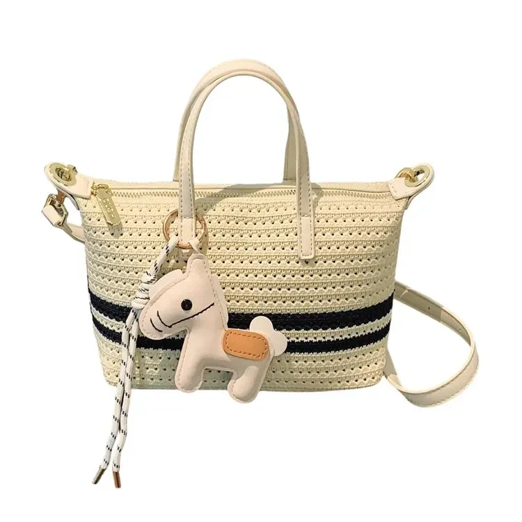 Tas Selempang Wanita Bahan PU Sintetis Motif Garis Warna Hitam Bentuk Kotak Tali Motif Floral
