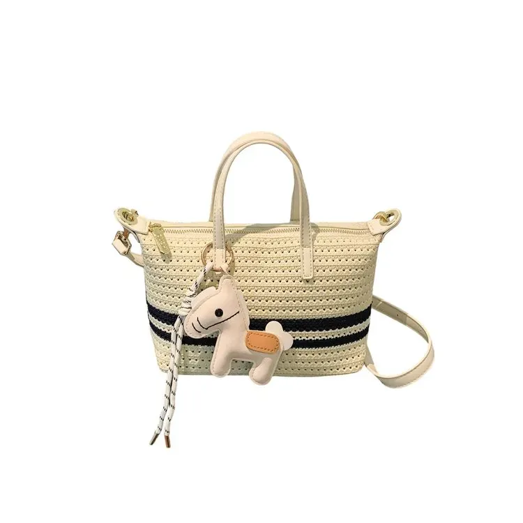 Tas Selempang Wanita Bahan PU Sintetis Motif Garis Warna Hitam Bentuk Kotak Tali Motif Floral