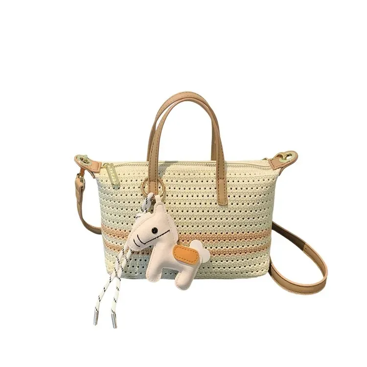 Tas Selempang Wanita Bahan PU Sintetis Motif Garis Warna Hitam Bentuk Kotak Tali Motif Floral