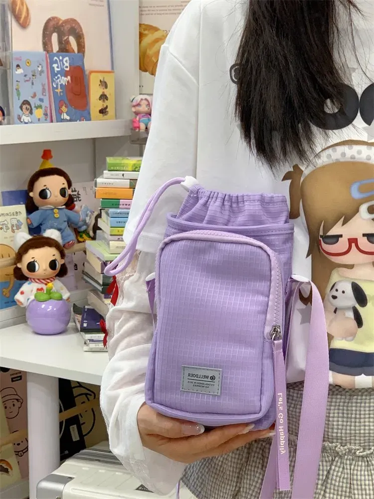 Tas Selempang Wanita Bahan Nylon Polos Warna Hitam Bentuk Kotak Tali Panjang untuk Reseller