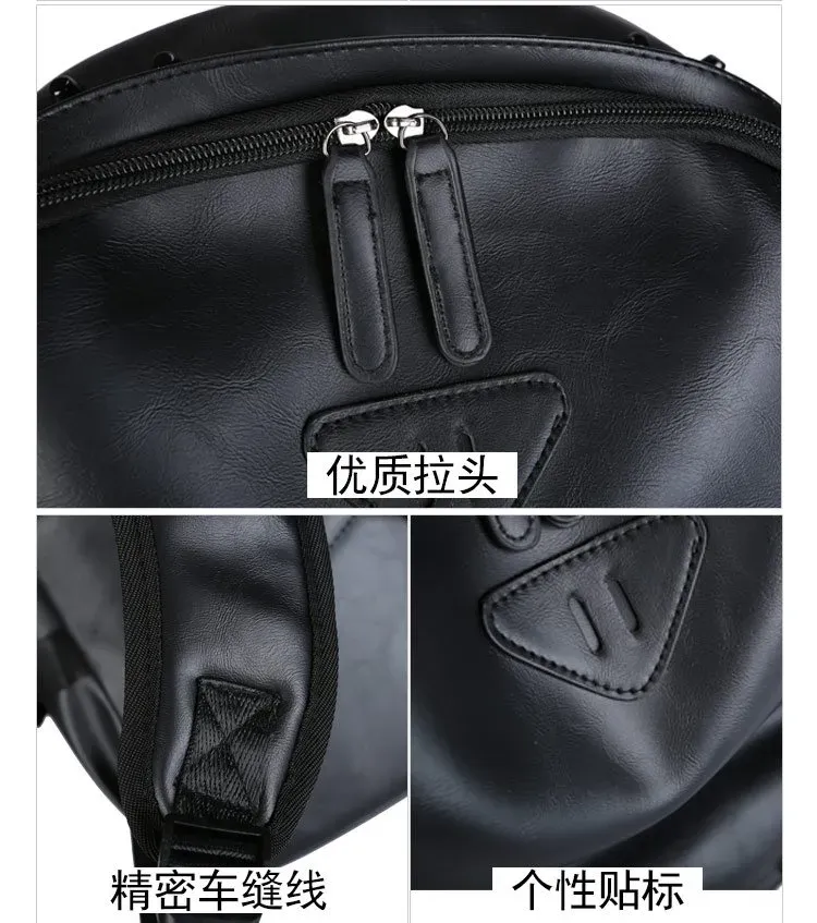 Tas Ransel Pria Bahan PU Sintetis Polos Warna Hitam Bentuk Kotak Tali Lebar untuk Sekolah