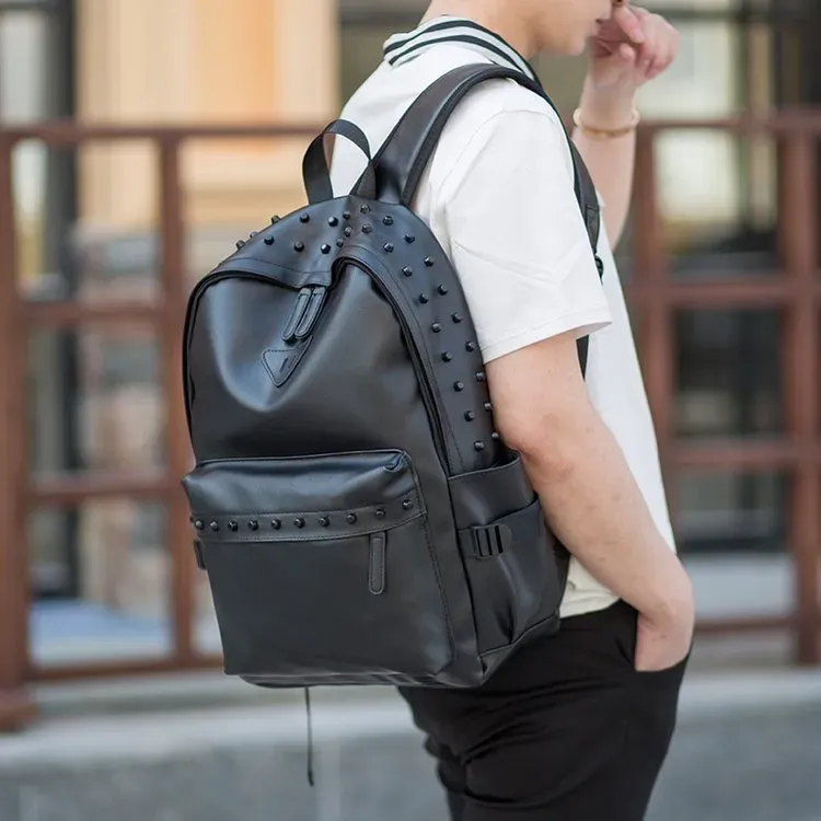 Tas Ransel Pria Bahan PU Sintetis Polos Warna Hitam Bentuk Kotak Tali Lebar untuk Sekolah kategori tas ransel grosir