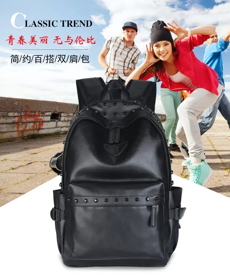 Tas Ransel Pria Bahan PU Sintetis Polos Warna Hitam Bentuk Kotak Tali Lebar untuk Sekolah