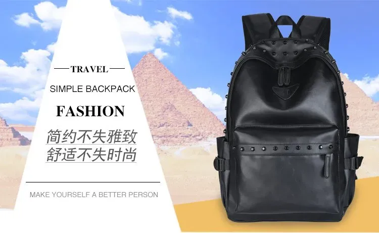 Tas Ransel Pria Bahan PU Sintetis Polos Warna Hitam Bentuk Kotak Tali Lebar untuk Sekolah