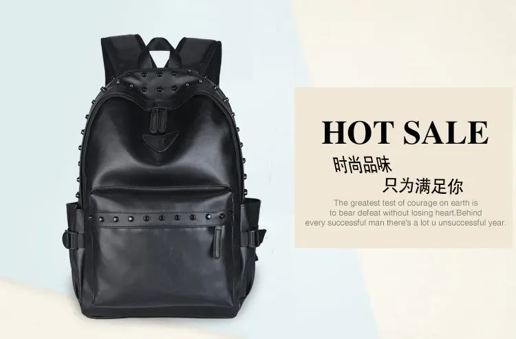Tas Ransel Pria Bahan PU Sintetis Polos Warna Hitam Bentuk Kotak Tali Lebar untuk Sekolah
