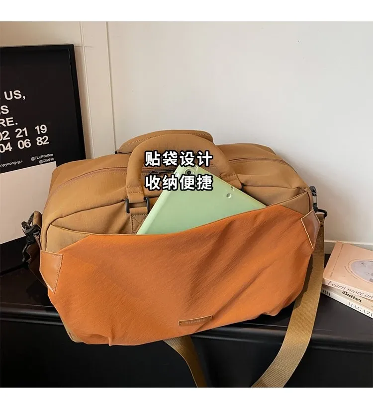 Tas Selempang Pria Bahan Nylon Polos Warna Cokelat Bentuk Kotak Tali Rantai Grosir Import