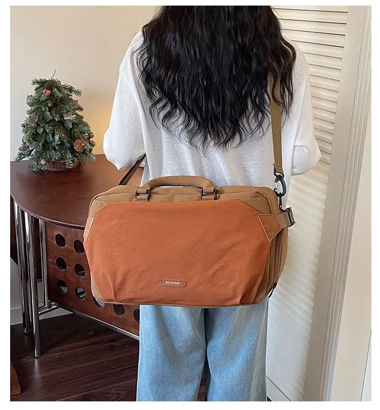 Tas Selempang Pria Bahan Nylon Polos Warna Cokelat Bentuk Kotak Tali Rantai Grosir Import