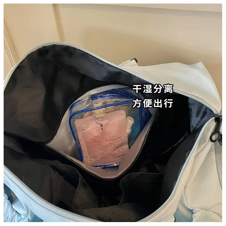 Tas Selempang Wanita Bahan Nylon Polos Warna Biru Bentuk Kotak Tali Panjang untuk Travel