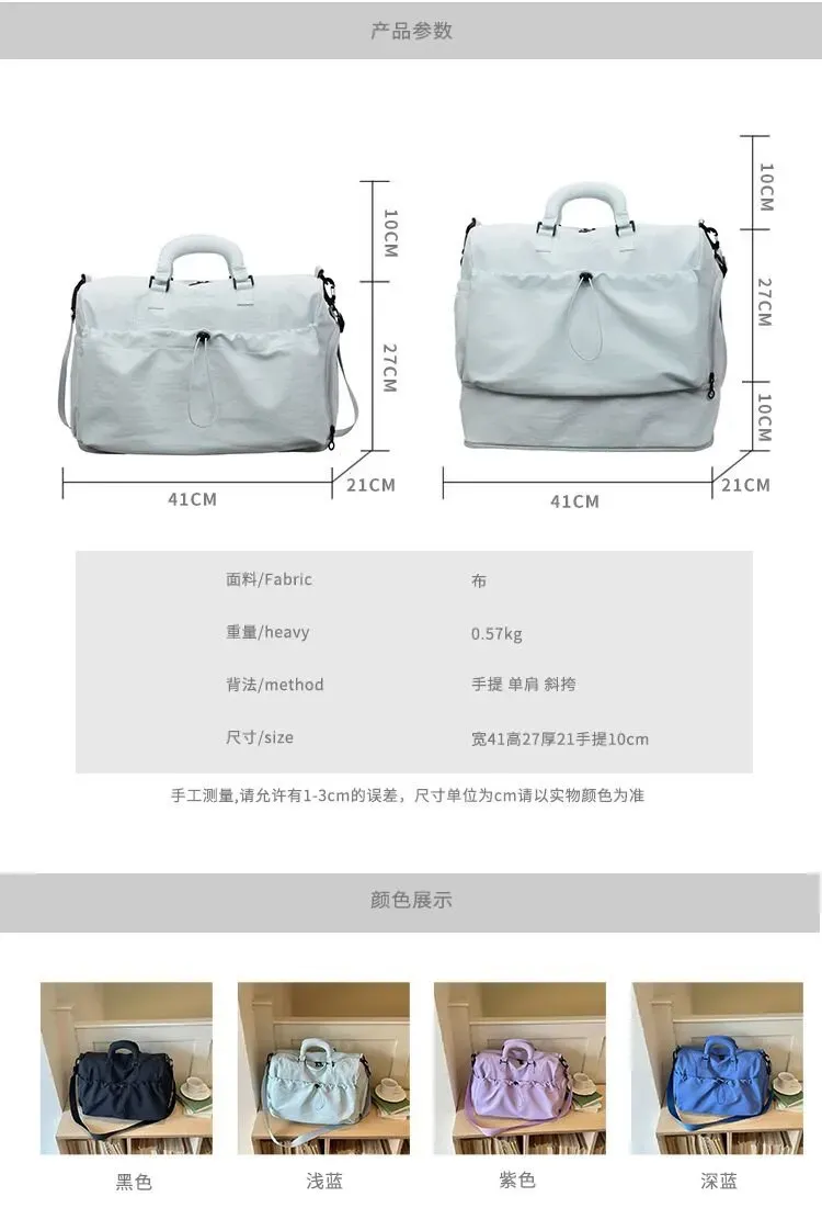 Tas Selempang Wanita Bahan Nylon Polos Warna Biru Bentuk Kotak Tali Panjang untuk Travel