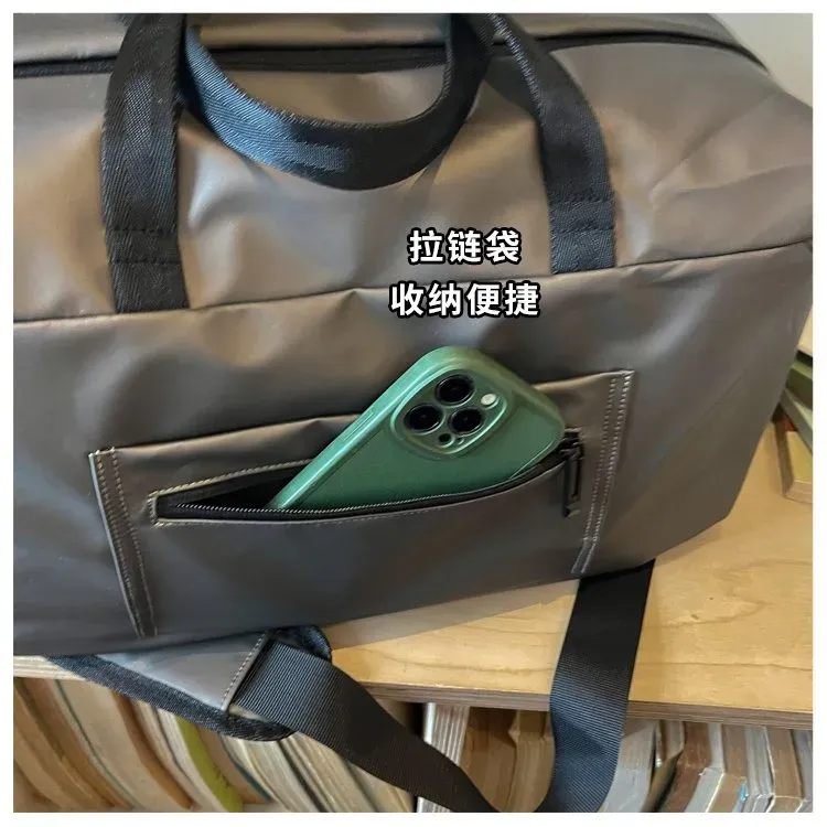 Tas Selempang Wanita Bahan Nylon Polos Bentuk Kotak Tali Lebar Resleting Harian Grosir Import