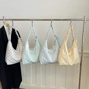 Tas Selempang Wanita Bahan PU Sintetis Motif Polkadot Warna Putih Bentuk Kotak Grosir Import