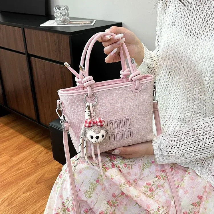 Tas Selempang Wanita Bahan PU Sintetis Polos Warna Putih Bentuk Kotak Tali Warna Cokelat