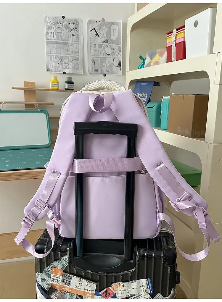 Tas Ransel Wanita Bahan Oxford Polos Bentuk Kotak Tali Lebar Resleting Dengan Gantungan Grosir