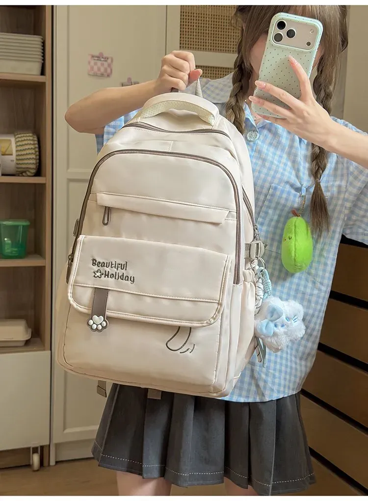 Tas Ransel Wanita Bahan Oxford Polos Bentuk Kotak Tali Lebar Resleting Dengan Gantungan Grosir