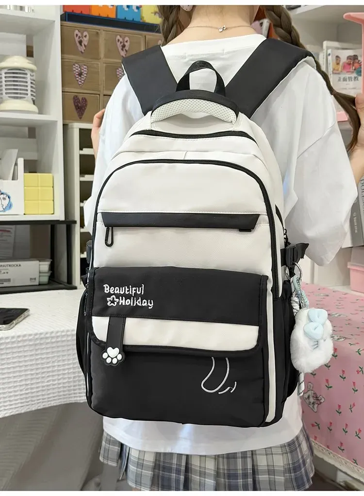 Tas Ransel Wanita Bahan Oxford Polos Bentuk Kotak Tali Lebar Resleting Dengan Gantungan Grosir