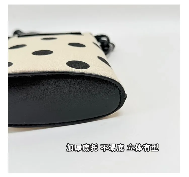 Dompet Wanita Bahan PU Sintetis Motif Polkadot Warna Hitam Bentuk Kotak Tali Grosir Import