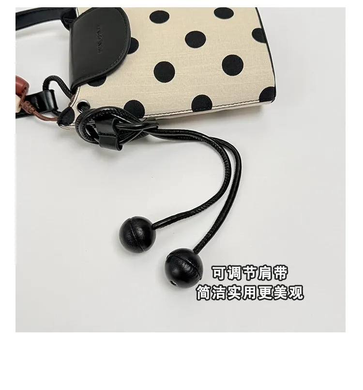 Dompet Wanita Bahan PU Sintetis Motif Polkadot Warna Hitam Bentuk Kotak Tali Grosir Import