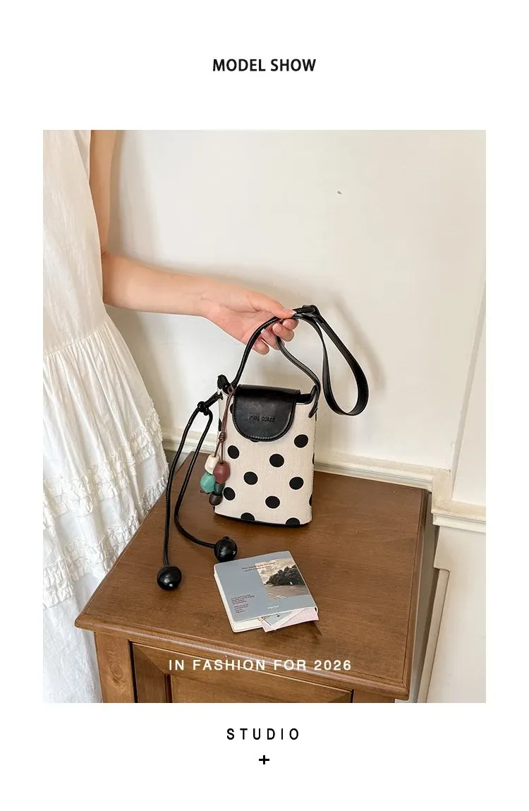 Dompet Wanita Bahan PU Sintetis Motif Polkadot Warna Hitam Bentuk Kotak Tali Grosir Import