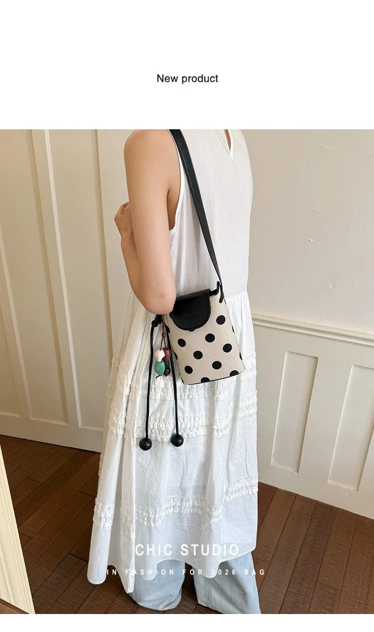 Dompet Wanita Bahan PU Sintetis Motif Polkadot Warna Hitam Bentuk Kotak Tali Grosir Import