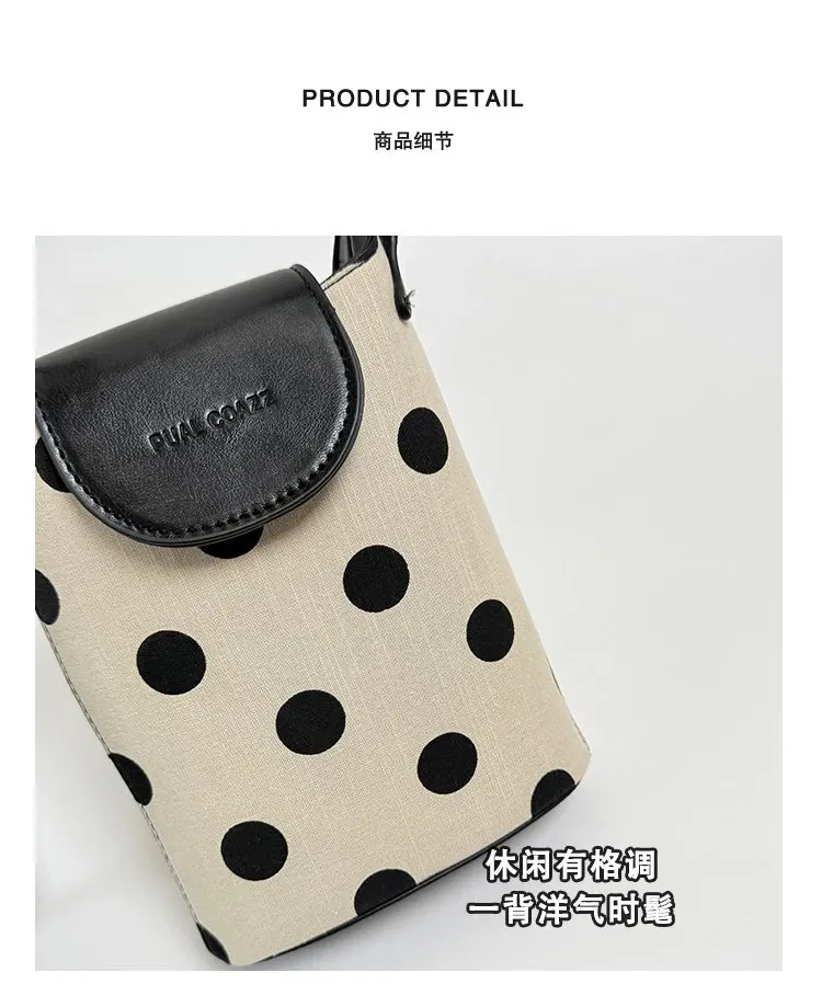 Dompet Wanita Bahan PU Sintetis Motif Polkadot Warna Hitam Bentuk Kotak Tali Grosir Import