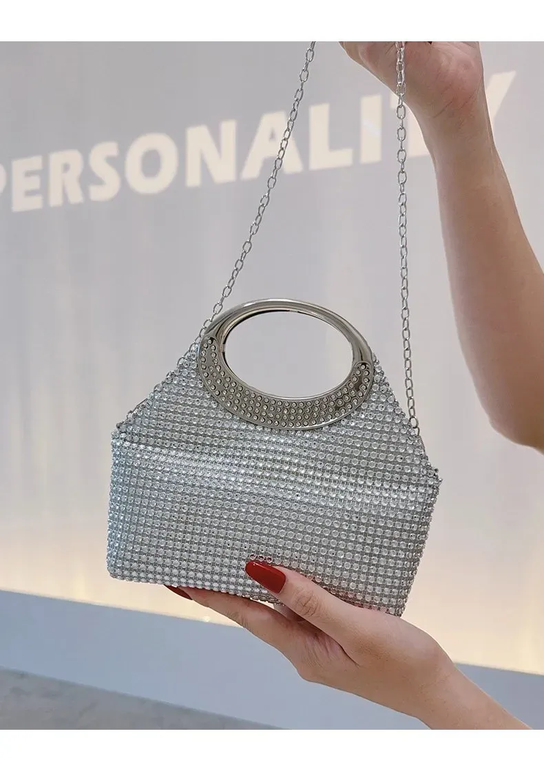 Tas Selempang Wanita Bahan PU Sintetis Motif Print Warna Silver Bentuk Kotak Resleting Grosir
