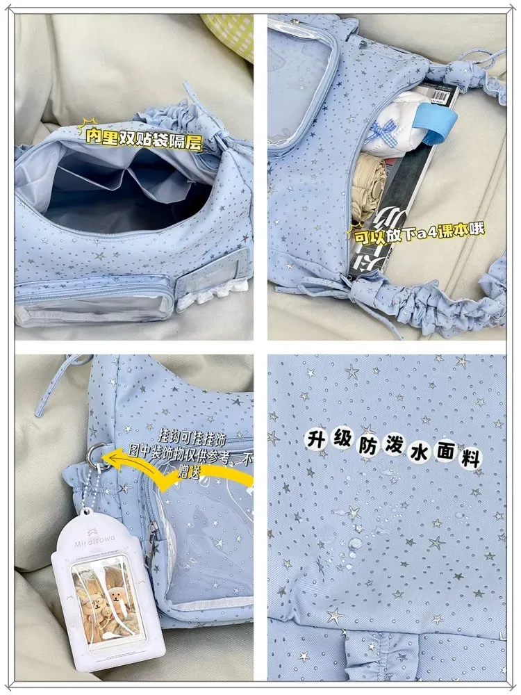Tas Selempang Wanita Bahan Nylon Motif Print Warna Hitam Bentuk Kotak Tali Lebar Grosir Import