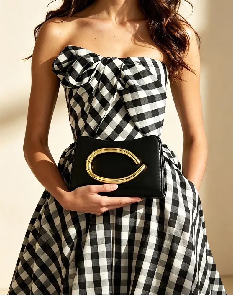 Tas Selempang Wanita Bahan PU Sintetis Motif Print Warna Hitam Bentuk Kotak Grosir Import