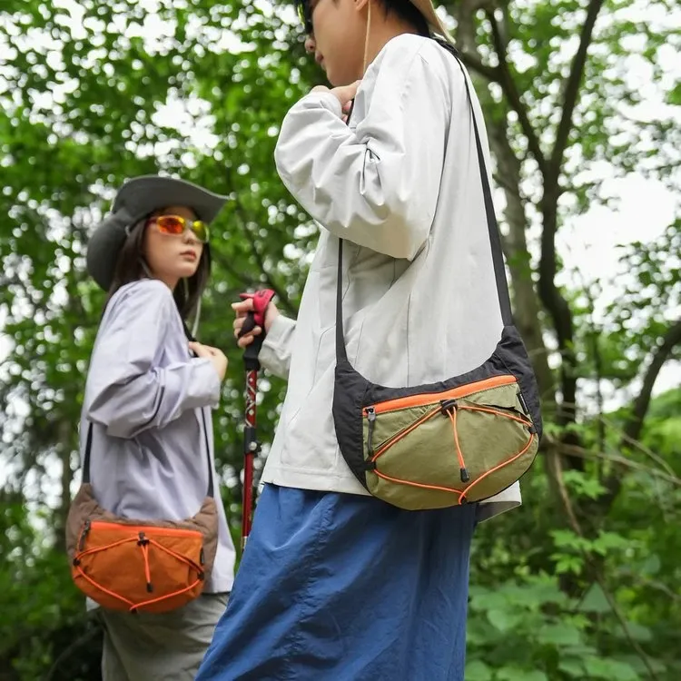 Tas Selempang Wanita Bahan Nylon Polos Warna Hijau Bentuk Bulat Tali Panjang Grosir Import