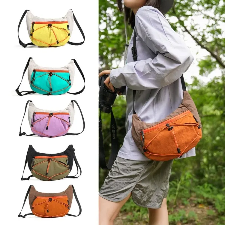 Tas Selempang Wanita Bahan Nylon Polos Warna Hijau Bentuk Bulat Tali Panjang Grosir Import