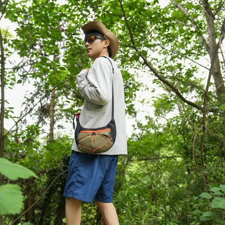 Tas Selempang Wanita Bahan Nylon Polos Warna Hijau Bentuk Bulat Tali Panjang Grosir Import