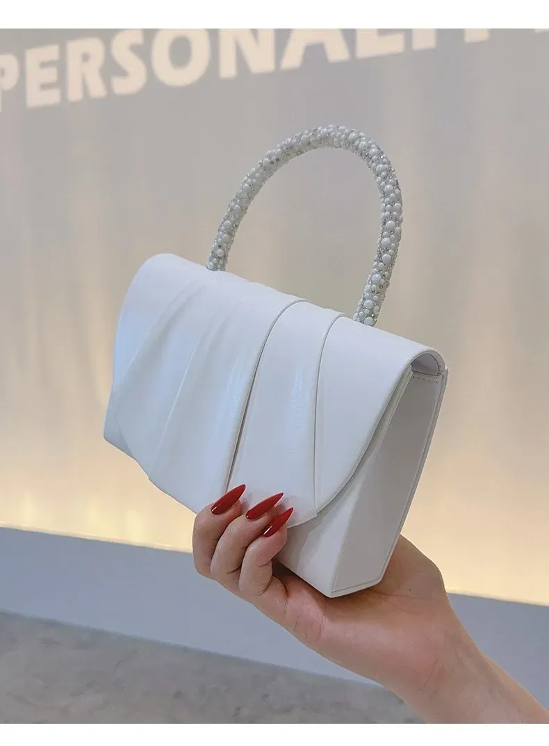 Tas Selempang Wanita Bahan PU Sintetis Polos Warna Putih Bentuk Kotak Tali Lebar Harga Grosir