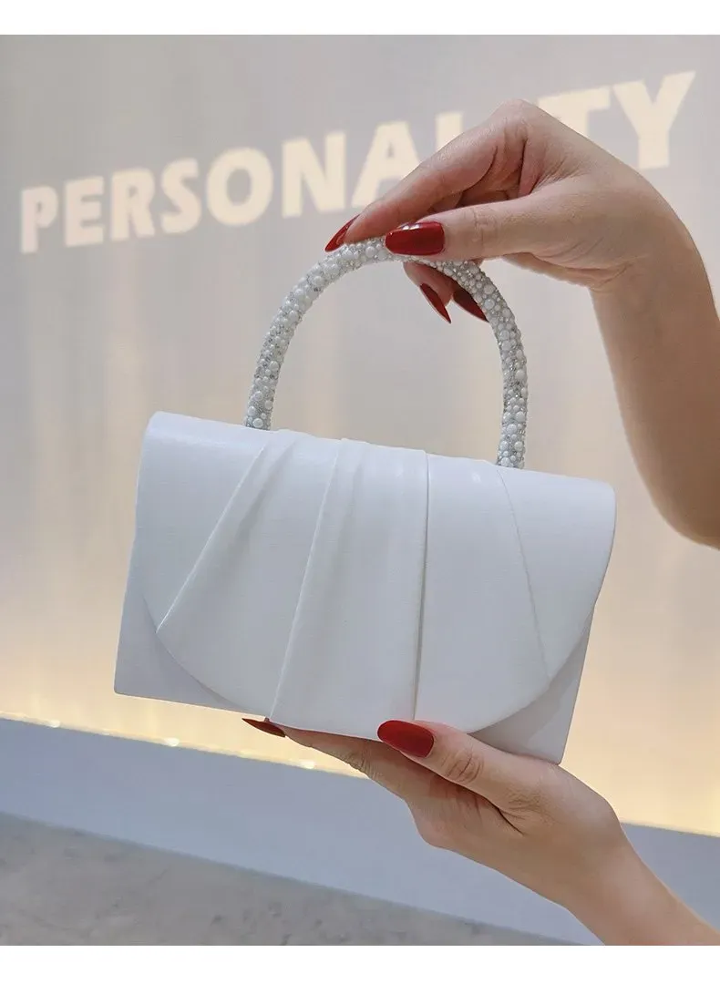 Tas Selempang Wanita Bahan PU Sintetis Polos Warna Putih Bentuk Kotak Tali Lebar Harga Grosir