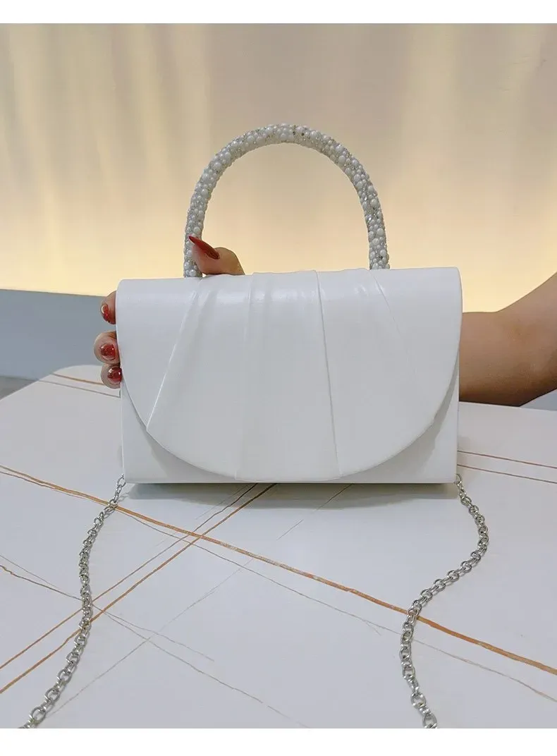 Tas Selempang Wanita Bahan PU Sintetis Polos Warna Putih Bentuk Kotak Tali Lebar Harga Grosir