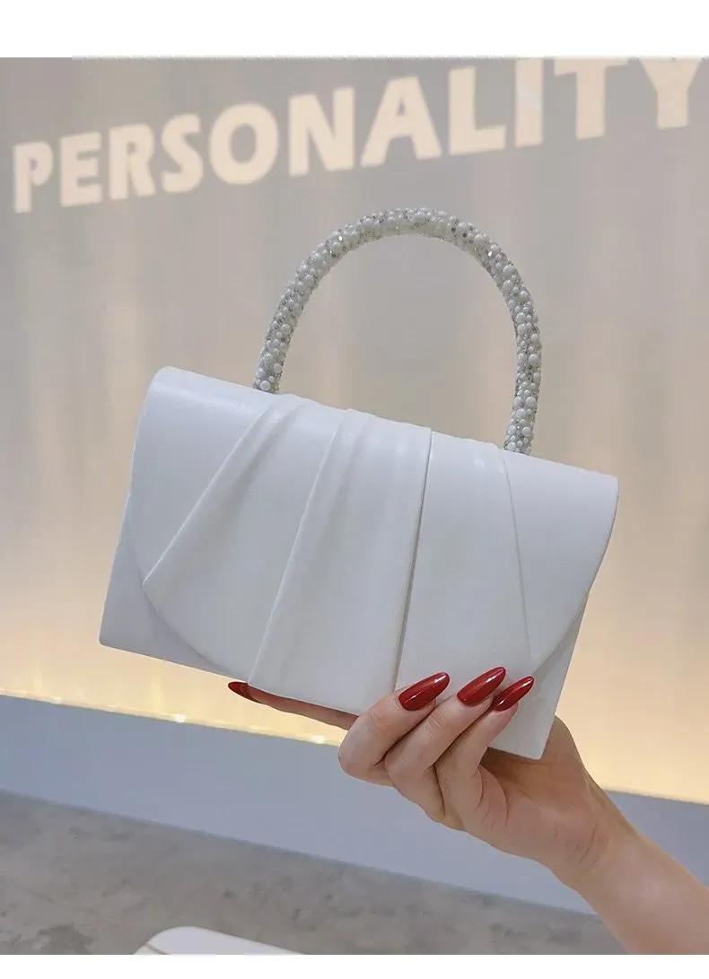 Tas Selempang Wanita Bahan PU Sintetis Polos Warna Putih Bentuk Kotak Tali Lebar Harga Grosir