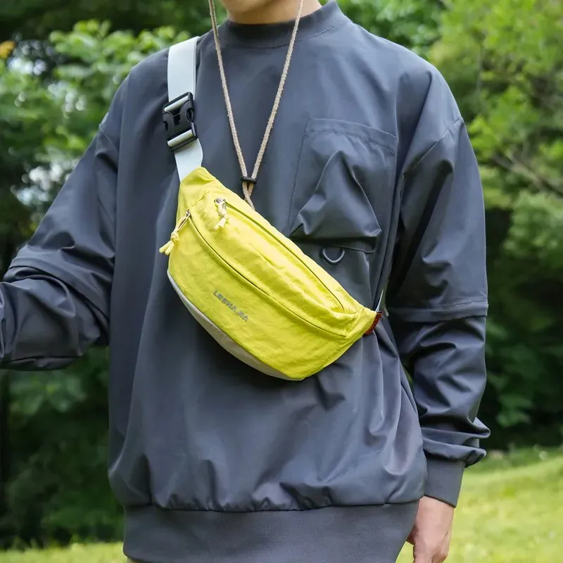 Tas Selempang Wanita Bahan Nylon Polos Warna Kuning Bentuk Kotak Tali Lebar Stok Grosir