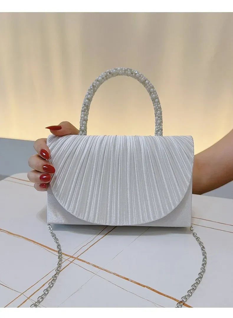 Tas Tote Wanita Bahan PU Sintetis Polos Warna Putih Bentuk Kotak Tali Rantai Grosir Import