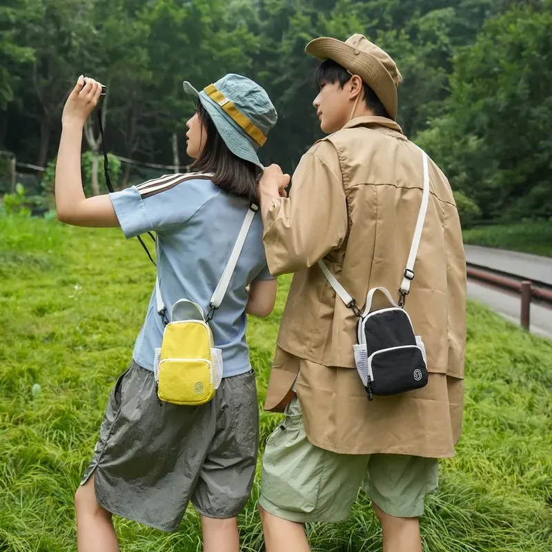 Tas Selempang Wanita Bahan Nylon Polos Warna Kuning Bentuk Kotak Tali Panjang Koleksi Reseller