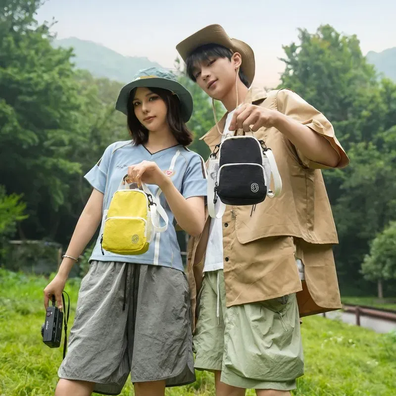 Tas Selempang Wanita Bahan Nylon Polos Warna Kuning Bentuk Kotak Tali Panjang Koleksi Reseller
