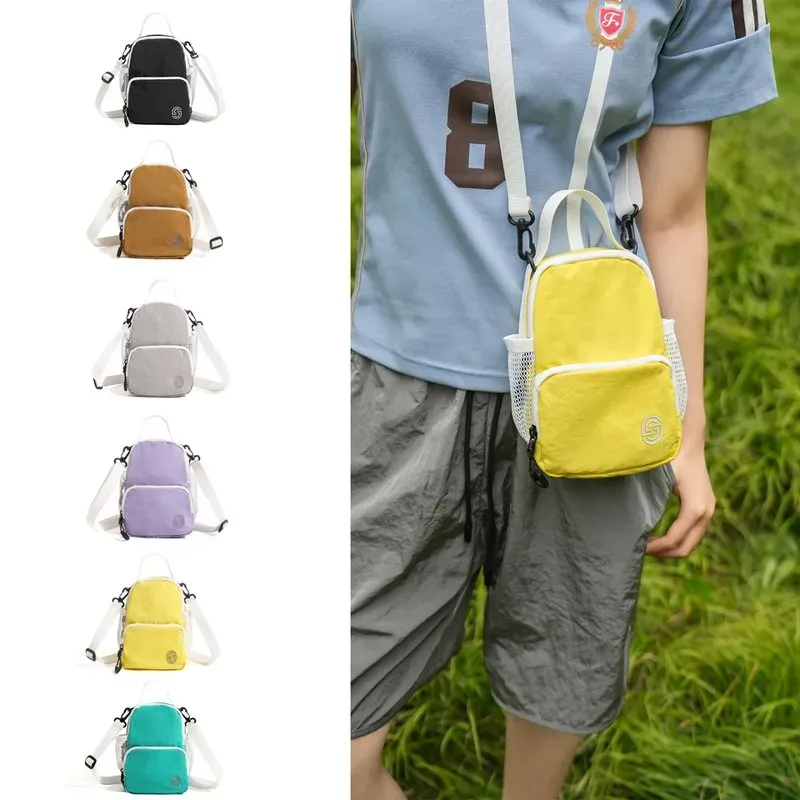 Tas Selempang Wanita Bahan Nylon Polos Warna Kuning Bentuk Kotak Tali Panjang Koleksi Reseller