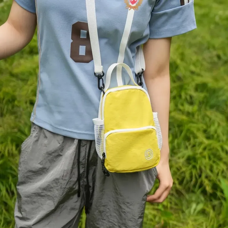 Tas Selempang Wanita Bahan Nylon Polos Warna Kuning Bentuk Kotak Tali Panjang Koleksi Reseller