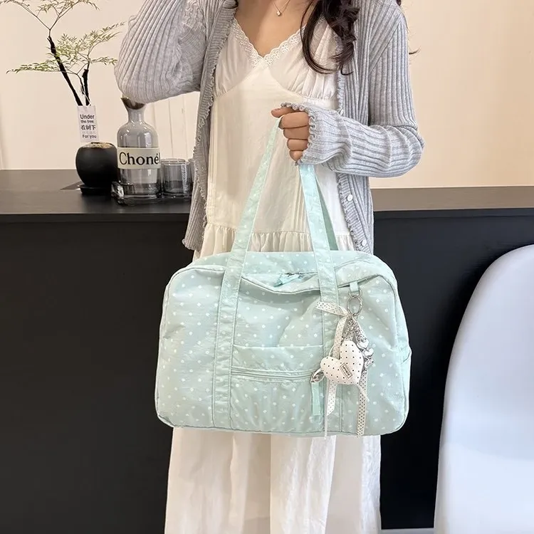 Tas Selempang Wanita Bahan PU Sintetis Motif Polkadot Warna Kuning Bentuk Kotak Resleting
