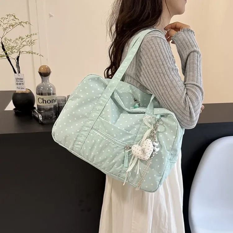 Tas Selempang Wanita Bahan PU Sintetis Motif Polkadot Warna Kuning Bentuk Kotak Resleting