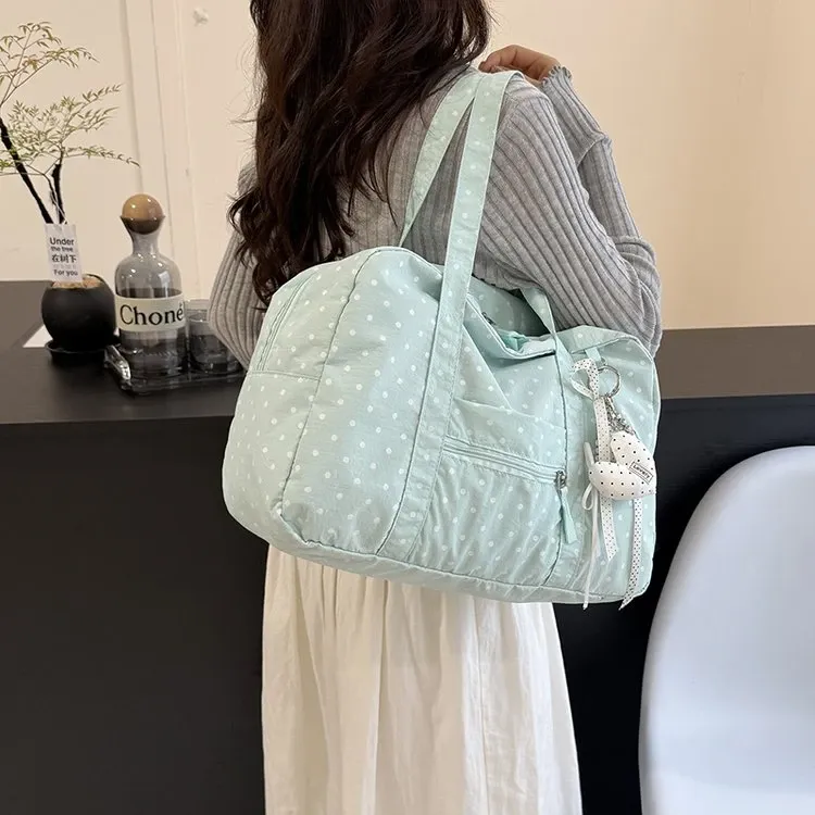 Tas Selempang Wanita Bahan PU Sintetis Motif Polkadot Warna Kuning Bentuk Kotak Resleting