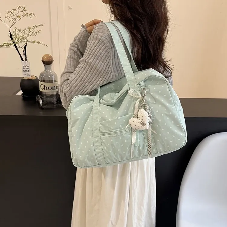 Tas Selempang Wanita Bahan PU Sintetis Motif Polkadot Warna Kuning Bentuk Kotak Resleting